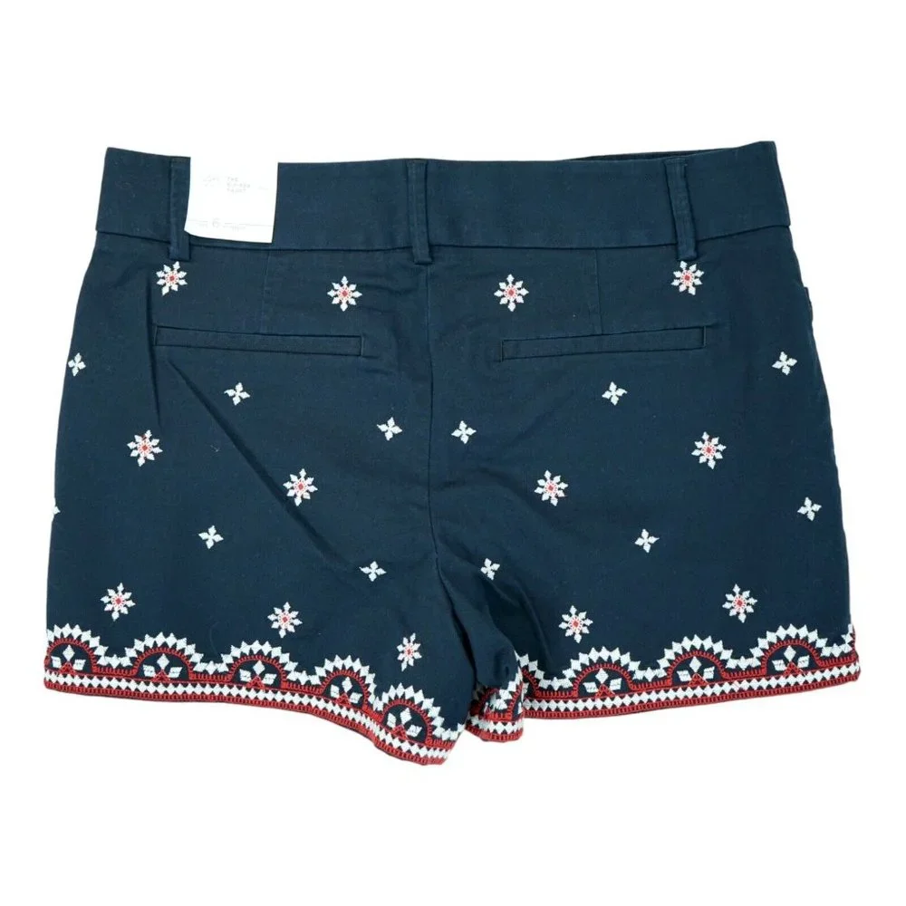 NWT Loft Women's Embroidered Shorts Size‎ 6 Navy Blue ~ Mid Rise ~ Waist 32